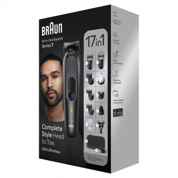 Braun MGK7491 Kit de arreglo personal 17 en 1 Multi-Grooming Style, Negro/Plata, inalámbrico, Li-Ion, 100 min de autonomía
