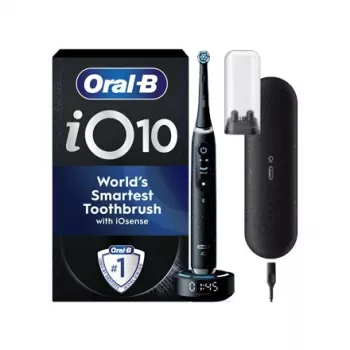 Braun Oral-B iO Series 10 Cepillo de dientes eléctrico Cosmic Black con cargador inteligente iO Sense y estuche de viaje Power2Go
