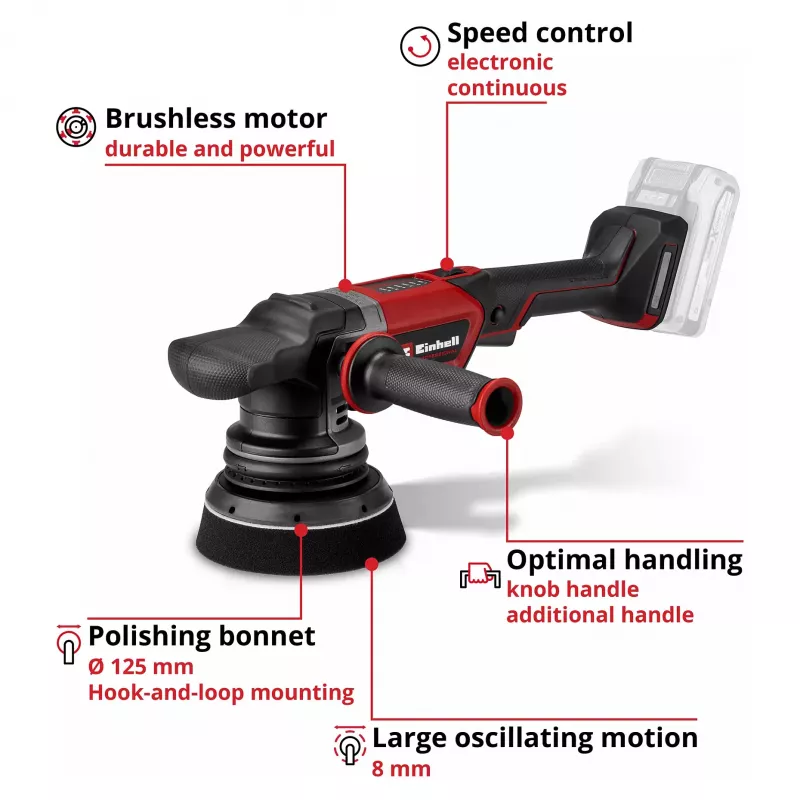 EINHELL Professional Lijadora excéntrica a batería CP-EP 18/125 Li BL-Solo, 18V, 125mm, Rojo/Negro, herramienta sin batería