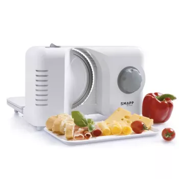 SMAPP 393.5 Cortadora eléctrica de fiambres, plegable, 150 W, cuchilla de acero inoxidable, Blanco