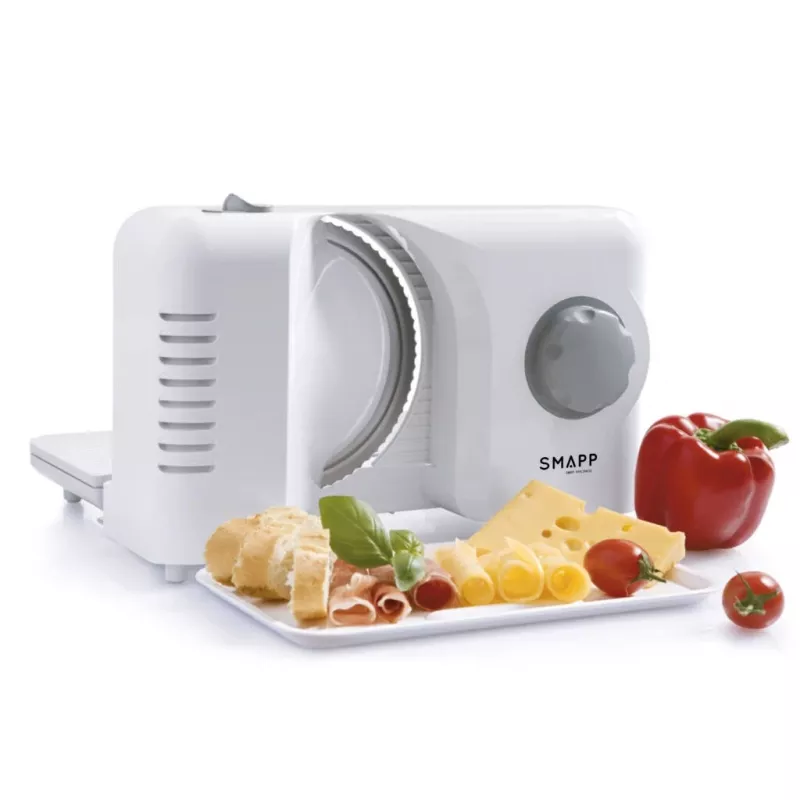 SMAPP 393.5 Cortadora eléctrica de fiambres, plegable, 150 W, cuchilla de acero inoxidable, Blanco