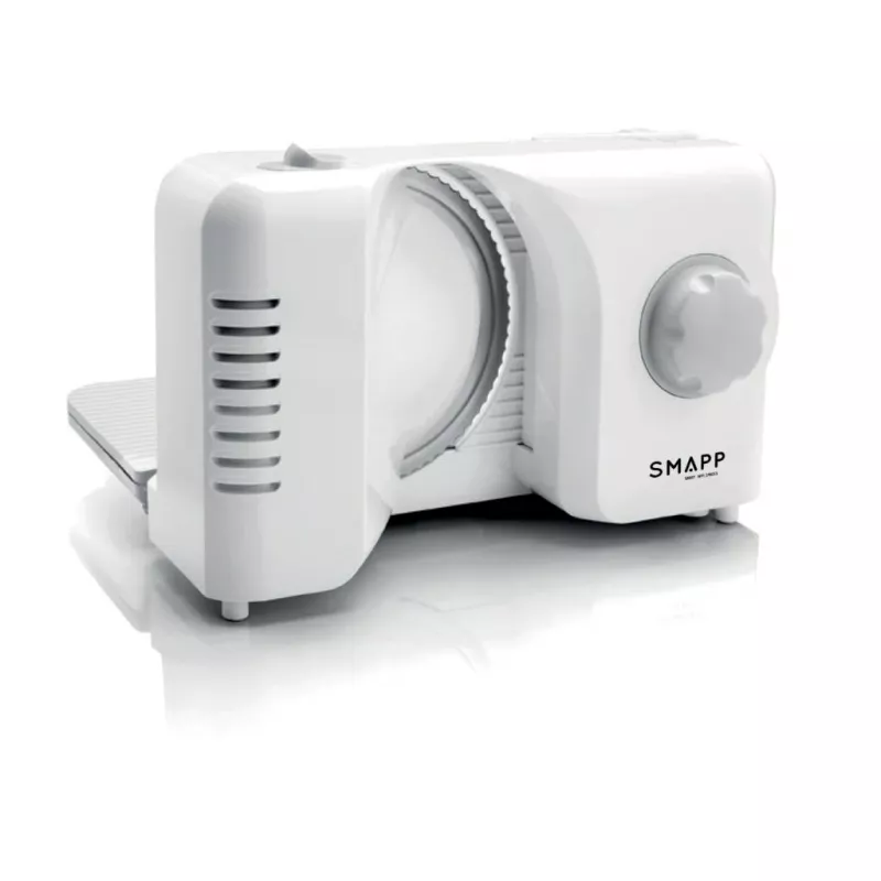 SMAPP 393.5 Cortadora eléctrica de fiambres, plegable, 150 W, cuchilla de acero inoxidable, Blanco