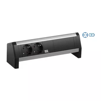 Bachmann DESK regleta 2x Schuko (tipo F) con cargador USB-C 30W, aluminio/plástico, cable 2m