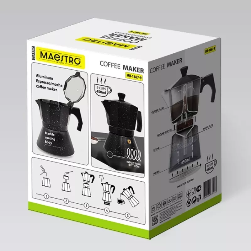 Maestro Granite MR-1667-9 Cafetera exprés para vitrocerámica 450ml 9 tazas