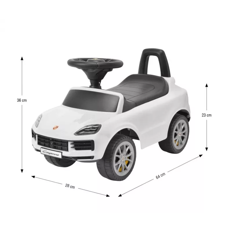 MILLY MALLY Vehículo infantil Porsche Cayenne S blanco - Coche eléctrico para niños con batería de 12V, mando a distancia, luces LED
