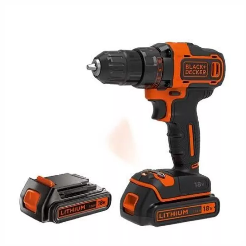 Black & Decker BDCDD186KB set atornillador-taladrador a batería 18V con 2 baterías de 1,5Ah, portabrocas de sujeción rápida, 40 Nm de par