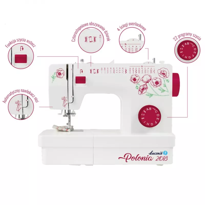ŁUCZNIK Polonia 2018 Máquina de coser mecánica - 22 puntadas, luz LED, sistema de brazo libre