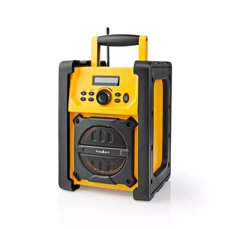 Nedis FM Radio RDFM3100YW - Radio FM portátil con Bluetooth y AUX, IPX5, amarillo