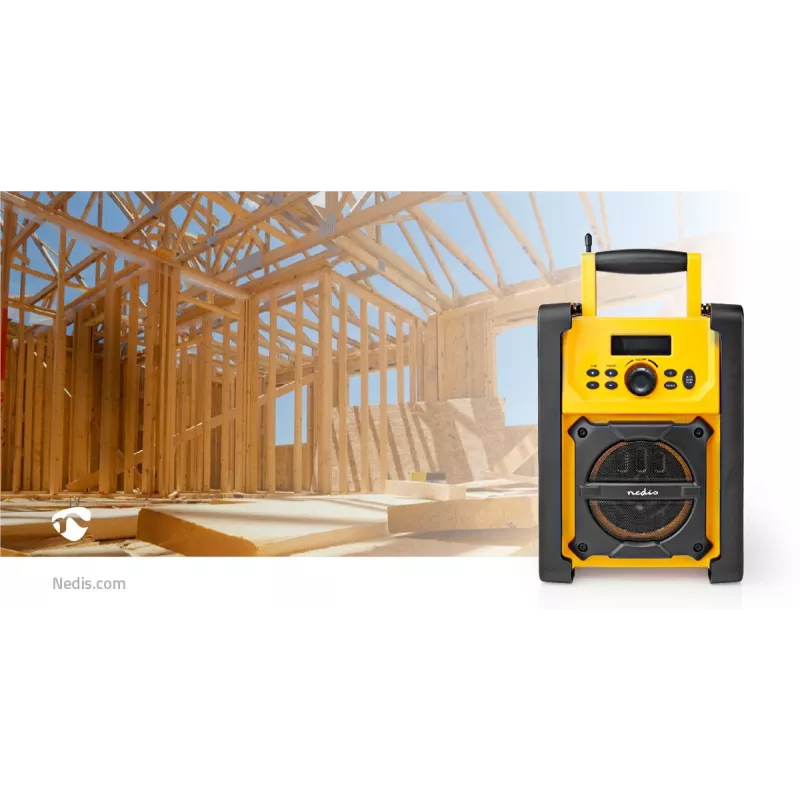 Nedis FM Radio RDFM3100YW - Radio FM portátil con Bluetooth y AUX, IPX5, amarillo
