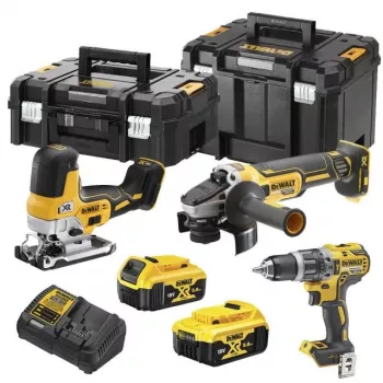 DEWALT DCK329P2T-QW 18V XR Set combinado a batería: taladro percutor de 2 velocidades y amoladora angular con 2 baterías de 5,0Ah, cargador y maletín T-STAK II