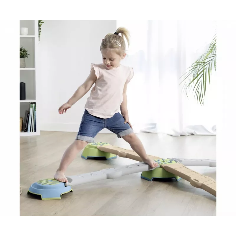 Smoby Life Set de viga de equilibrio para niños - Circuito de equilibrio modular de 10 piezas con piedras, interior/exterior, a partir de 2 años