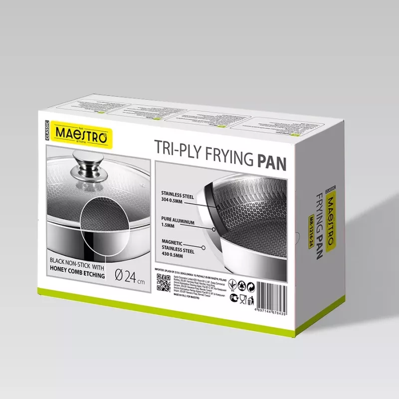 Maestro Sartén con tapa 24 cm MR-1216-24, aluminio forjado, revestimiento antiadherente de mármol, apta para inducción, negro/gris