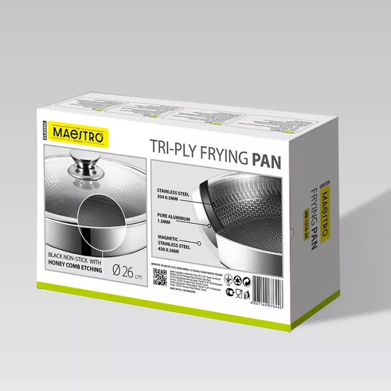 Maestro MR-1216-26 Sartén con tapa 26 cm aluminio hierro fundido mármol antiadherente apta para inducción negro/gris