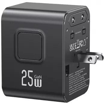 USAMS Adaptador de viaje 25W 4en1 US/AU/EU/UK negro CC309