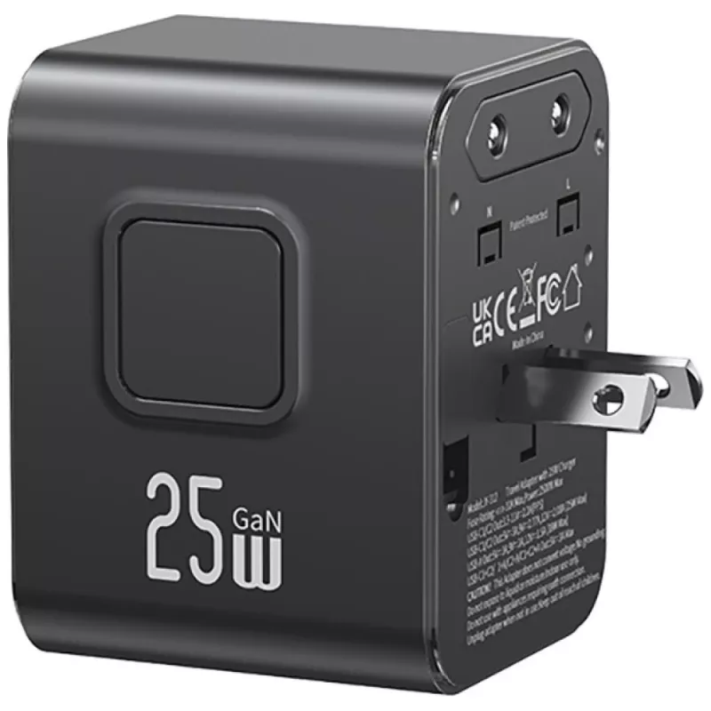 USAMS Adaptador de viaje 25W 4en1 US/AU/EU/UK negro CC309