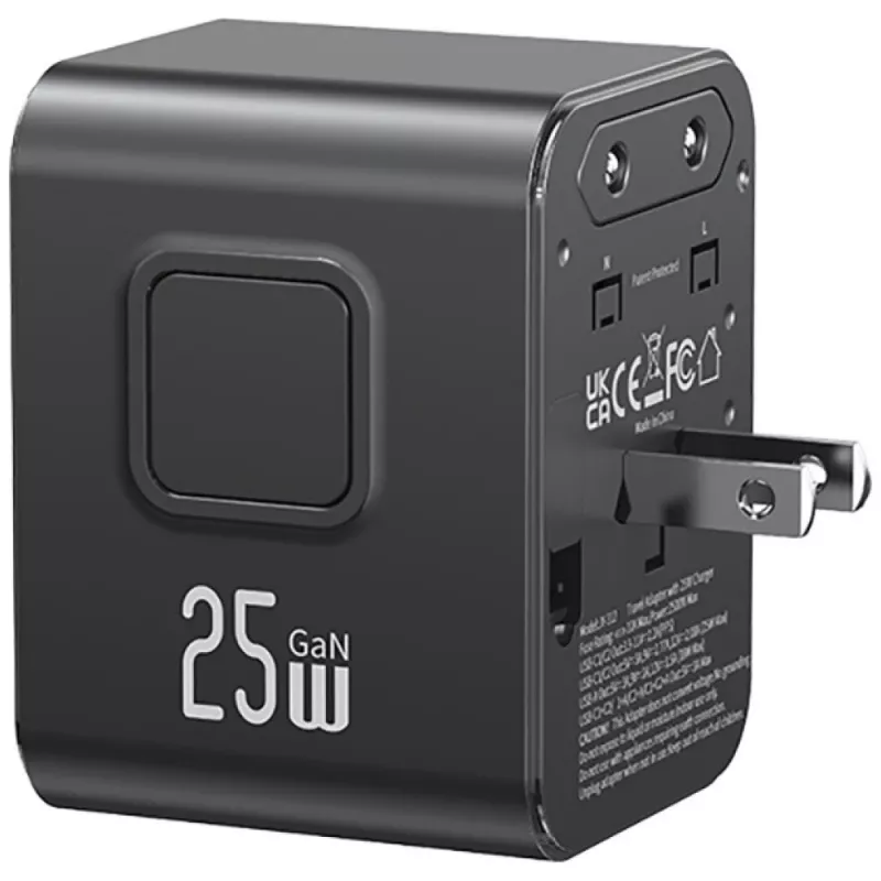 USAMS Adaptador de viaje 25W 4en1 US/AU/EU/UK negro CC309