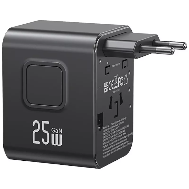 USAMS Adaptador de viaje 25W 4en1 US/AU/EU/UK negro CC309