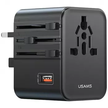 USAMS Adaptador de viaje 25W 4en1 US/AU/EU/UK negro CC309
