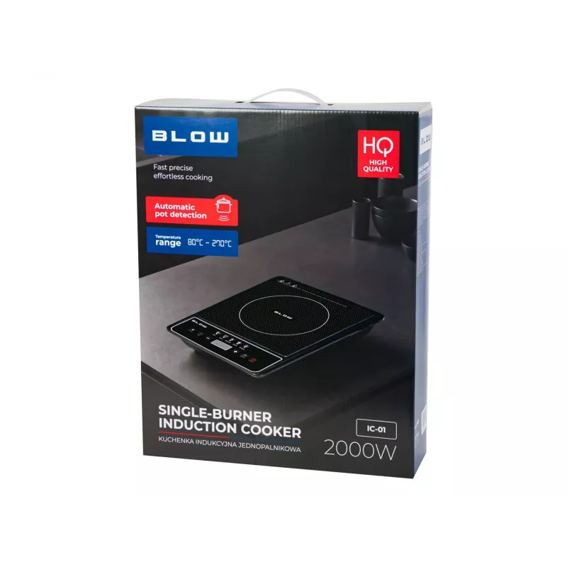 BLOW Placa de inducción, zona de cocción única, placa ajustable, 2000W, negro
