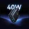 USAMS T70 40W 2xUSB-A 2xUSB-C Fuente de alimentación negra