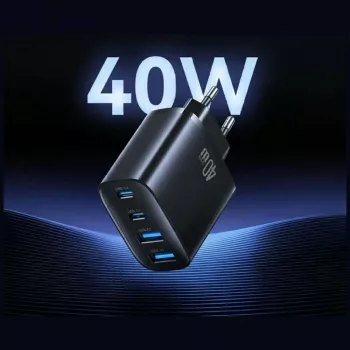 USAMS T70 40W 2xUSB-A 2xUSB-C Fuente de alimentación negra