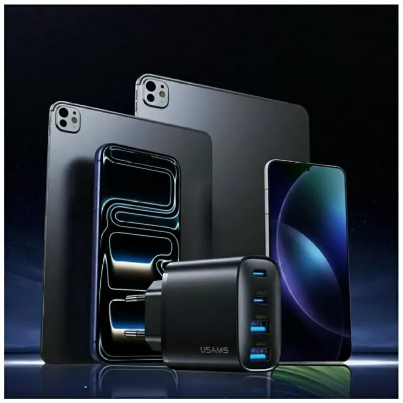 USAMS T70 40W 2xUSB-A 2xUSB-C Fuente de alimentación negra