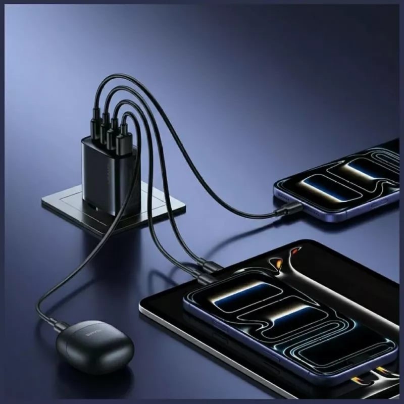 USAMS T70 40W 2xUSB-A 2xUSB-C Fuente de alimentación negra