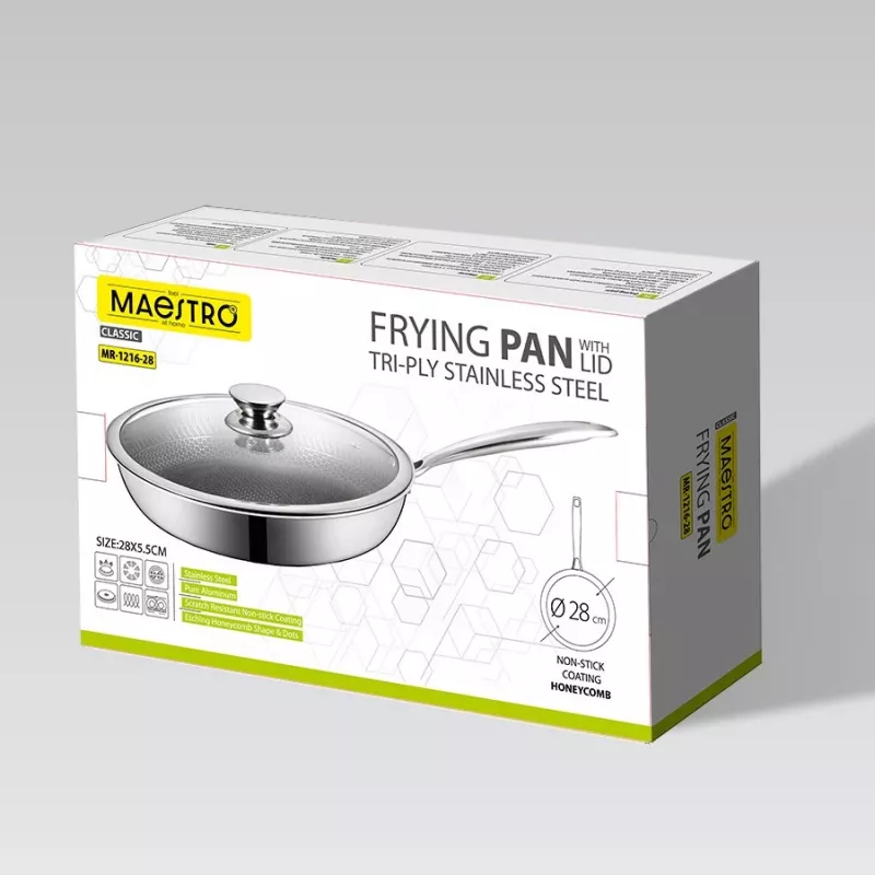 Maestro MR-1216-28 Sartén con tapa 28 cm, revestimiento antiadherente efecto mármol, apta para inducción, negro/gris