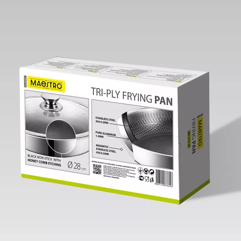 Maestro MR-1216-28 Sartén con tapa 28 cm, revestimiento antiadherente efecto mármol, apta para inducción, negro/gris