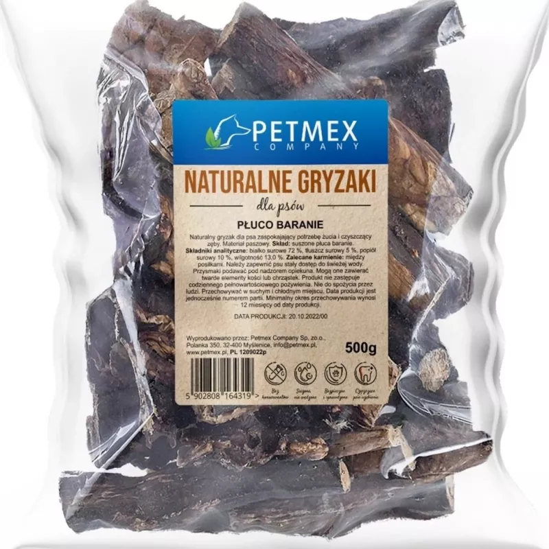 PETMEX Pulmón de cordero natural Snack para perros 500g