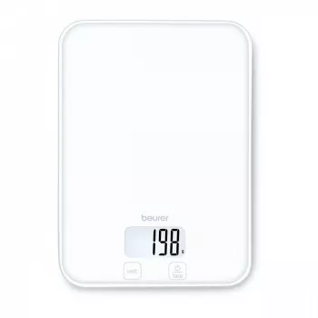 Beurer KS 19 Pure White Báscula de cocina digital con teclas táctiles, capacidad 5 kg, división 1 g, función tara, pantalla LCD