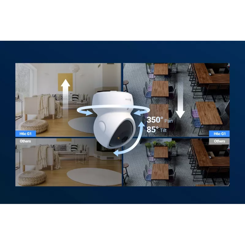 Cámara de Vigilancia IP Domo EZVIZ H6c G1 4K Interior, 4K UHD, 3840x2160, Wi-Fi, Ethernet, Visión Nocturna, Audio Bidireccional, Detección IA, Montaje en Techo/Pared/Mesa