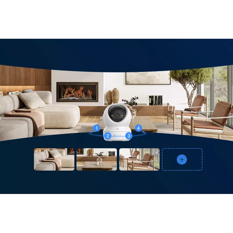 Cámara de Vigilancia IP Domo EZVIZ H6c G1 4K Interior, 4K UHD, 3840x2160, Wi-Fi, Ethernet, Visión Nocturna, Audio Bidireccional, Detección IA, Montaje en Techo/Pared/Mesa