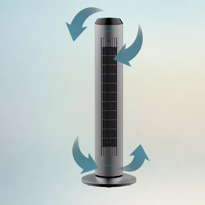 Ventilador de Torre Cecotec EnergySilence 8190 Skyline Ionic, Ventilador de Pie, 60 W, 29 cm, 3 Velocidades, Oscilación, Temporizador, Mando a Distancia, Gris
