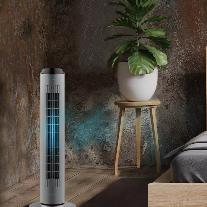 Ventilador de Torre Cecotec EnergySilence 8190 Skyline Ionic, Ventilador de Pie, 60 W, 29 cm, 3 Velocidades, Oscilación, Temporizador, Mando a Distancia, Gris