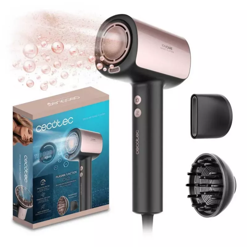 Secador de Pelo Cecotec DryGlam Nano Plasma 1600 W Negro/Oro Rosa