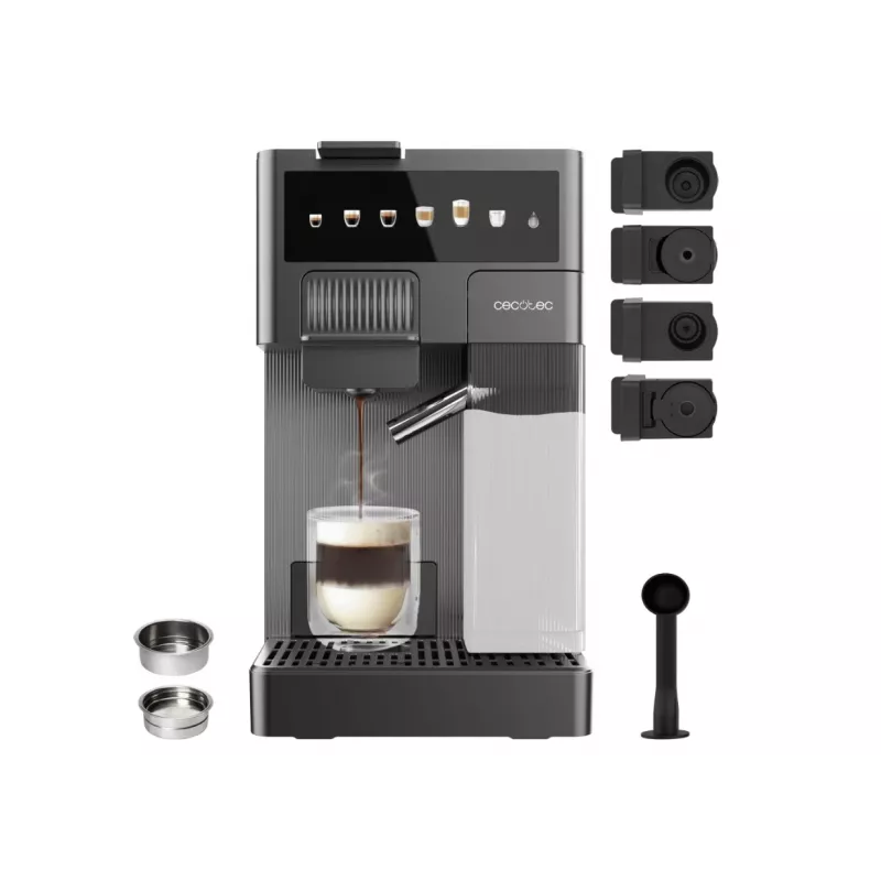 Cafetera Express Cecotec FreeStyle Latte T - 20 Bar de Presión, Espumador de Leche Integrado, 1350 W, Gris