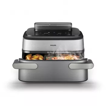 Philips Serie 5000 NA565/02 Freidora de aire de doble cesta 9,5 L 2750 W Negro, Plata, Acero inoxidable
