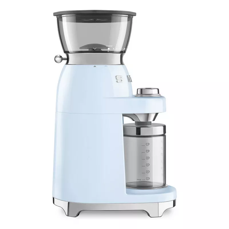 Smeg CGF03PBEU Molinillo de café, 15 niveles de molienda, capacidad de 240 g de granos, 150 W, Azul pastel