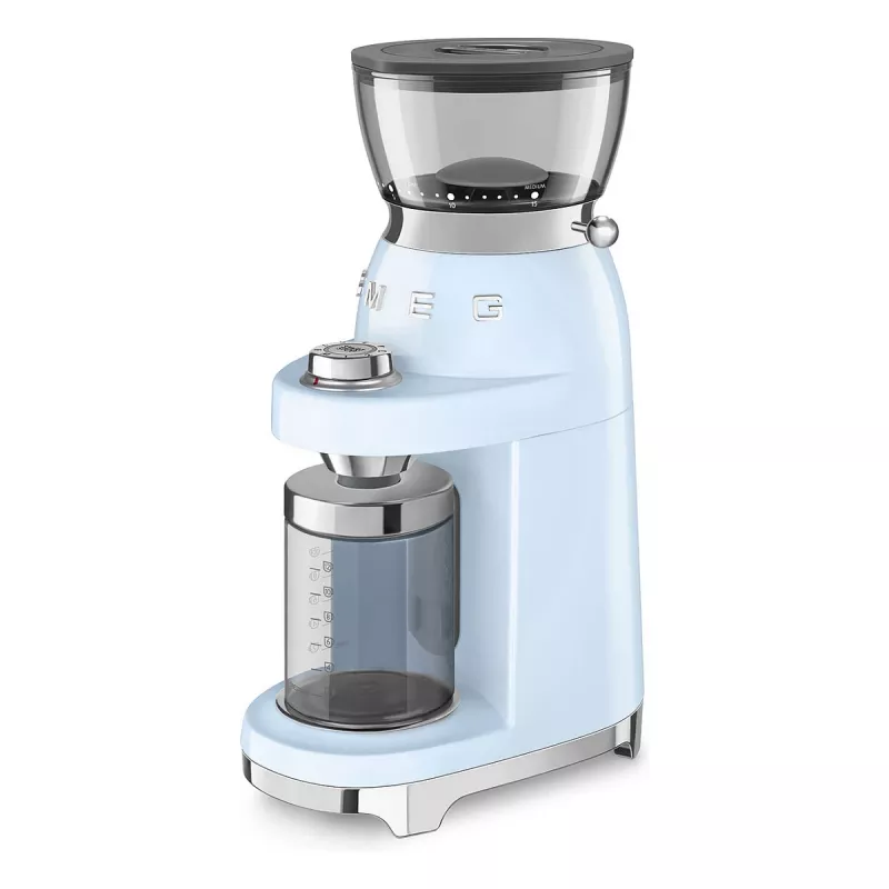 Smeg CGF03PBEU Molinillo de café, 15 niveles de molienda, capacidad de 240 g de granos, 150 W, Azul pastel
