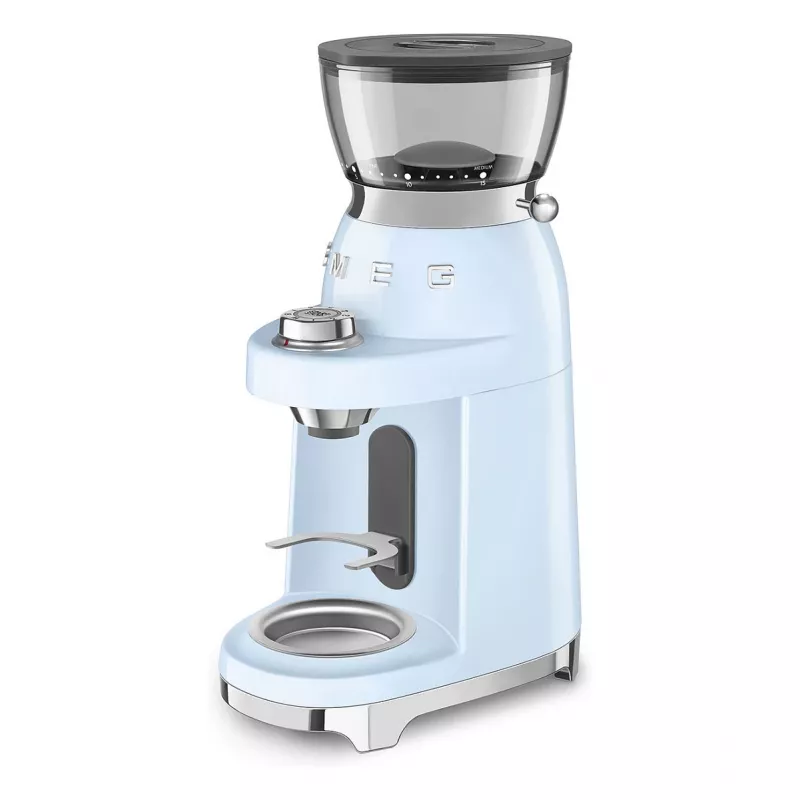 Smeg CGF03PBEU Molinillo de café, 15 niveles de molienda, capacidad de 240 g de granos, 150 W, Azul pastel