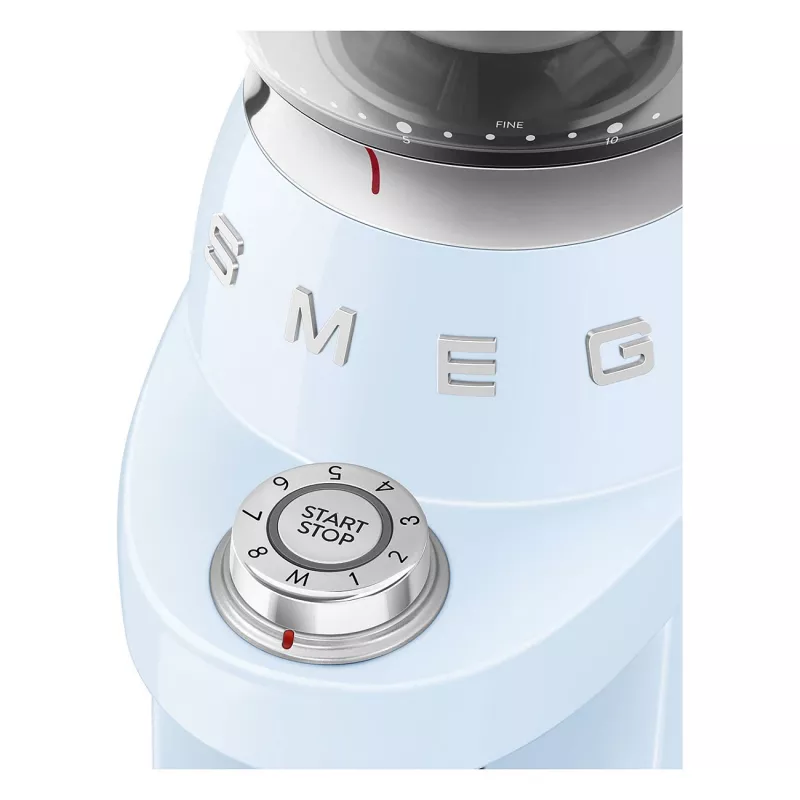 Smeg CGF03PBEU Molinillo de café, 15 niveles de molienda, capacidad de 240 g de granos, 150 W, Azul pastel