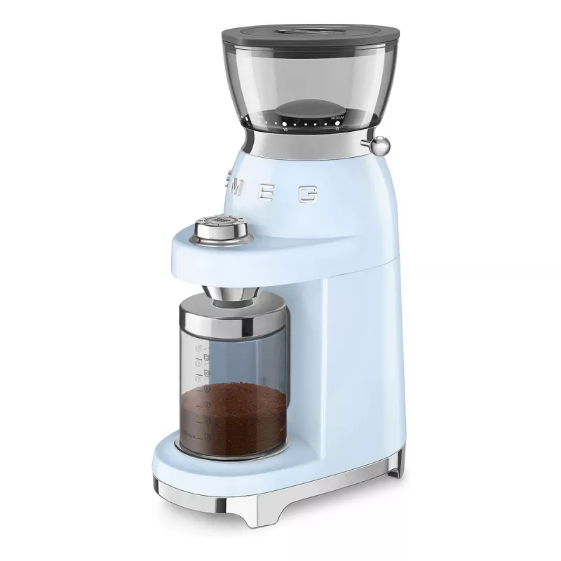 Smeg CGF03PBEU Molinillo de café, 15 niveles de molienda, capacidad de 240 g de granos, 150 W, Azul pastel