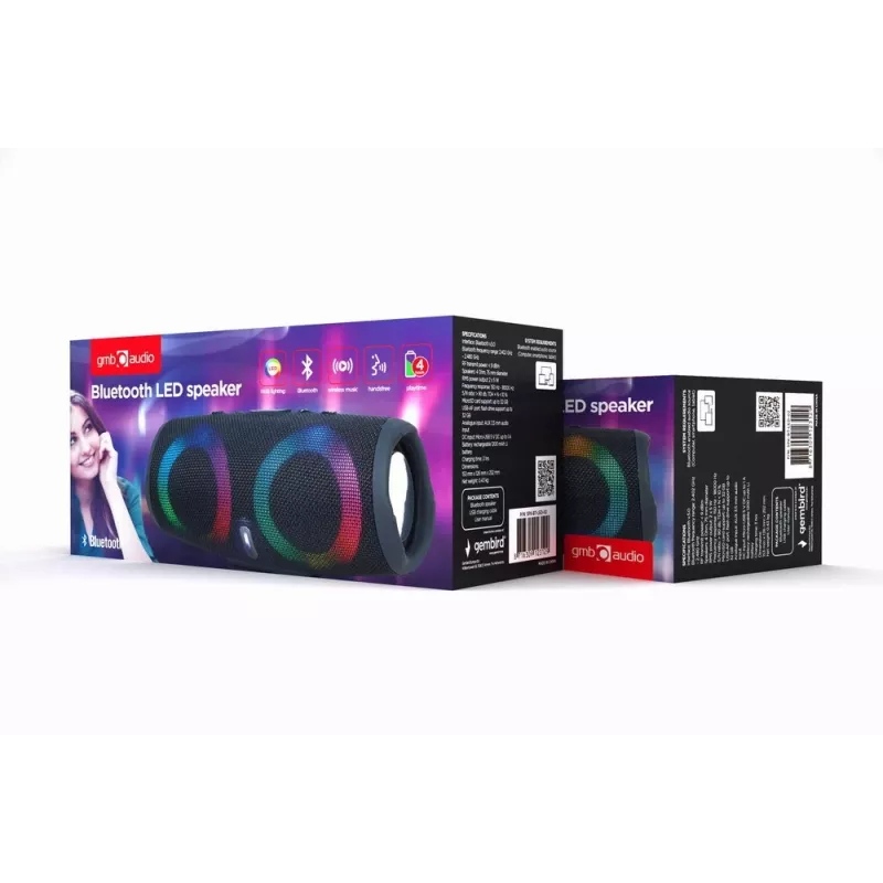 Gembird SPK-BT-LED-02 Altavoz Bluetooth portátil para fiestas, 10 W, Negro