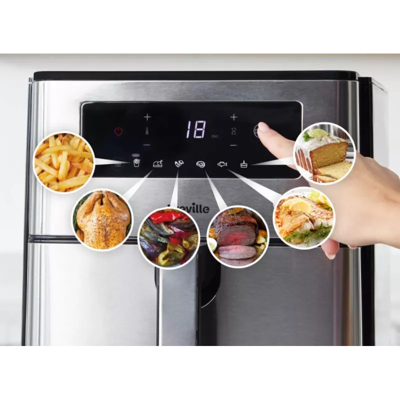 Breville VDF131X Freidora de aire, 1,25 kg, 1400 W, Negro/Plata