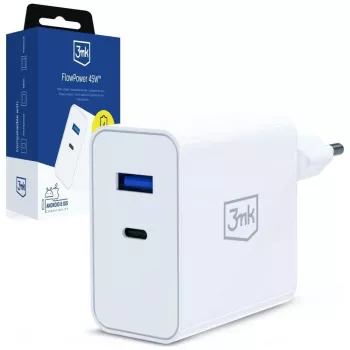 3MK FlowPower 45W PD 3.0 QC4+ cargador GaN blanco