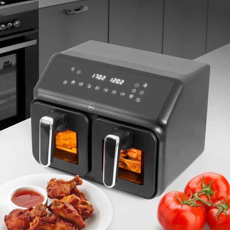 ELDOM FR210 DualCrisp freidora de aire doble, 2200 W, capacidad 8 L, pantalla LED, negra