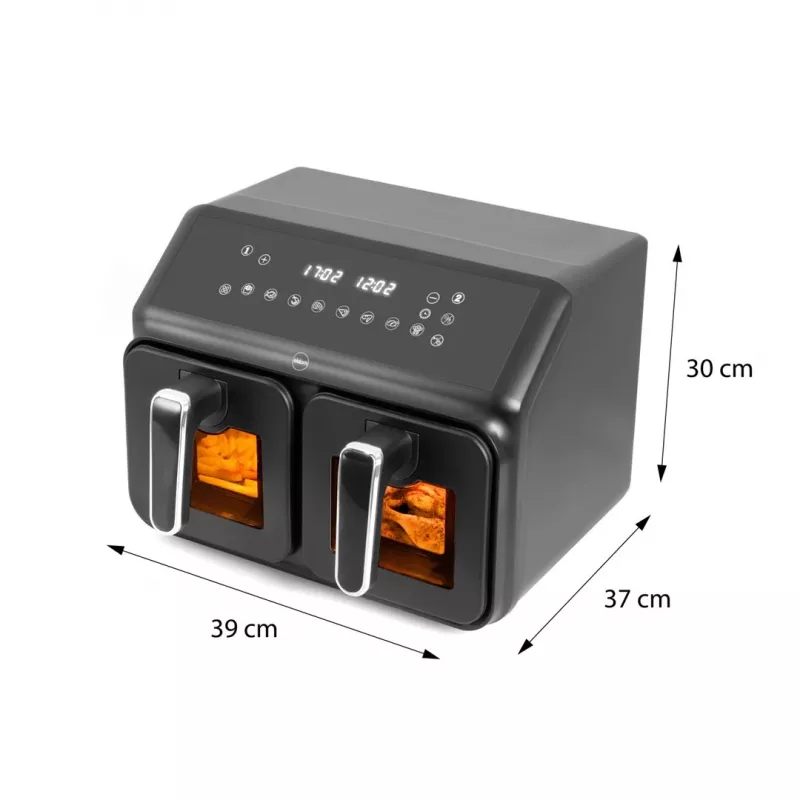 ELDOM FR210 DualCrisp freidora de aire doble, 2200 W, capacidad 8 L, pantalla LED, negra