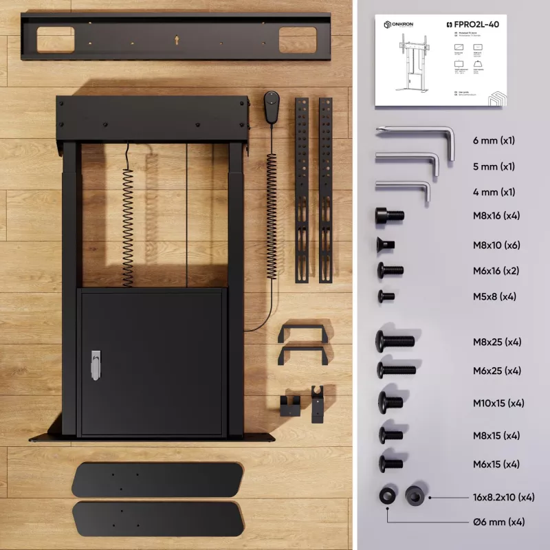 ONKRON FPRO2L-40-B Soporte de suelo para TV de 55-100 pulgadas, Negro, capacidad de carga 100 kg, carro AV móvil