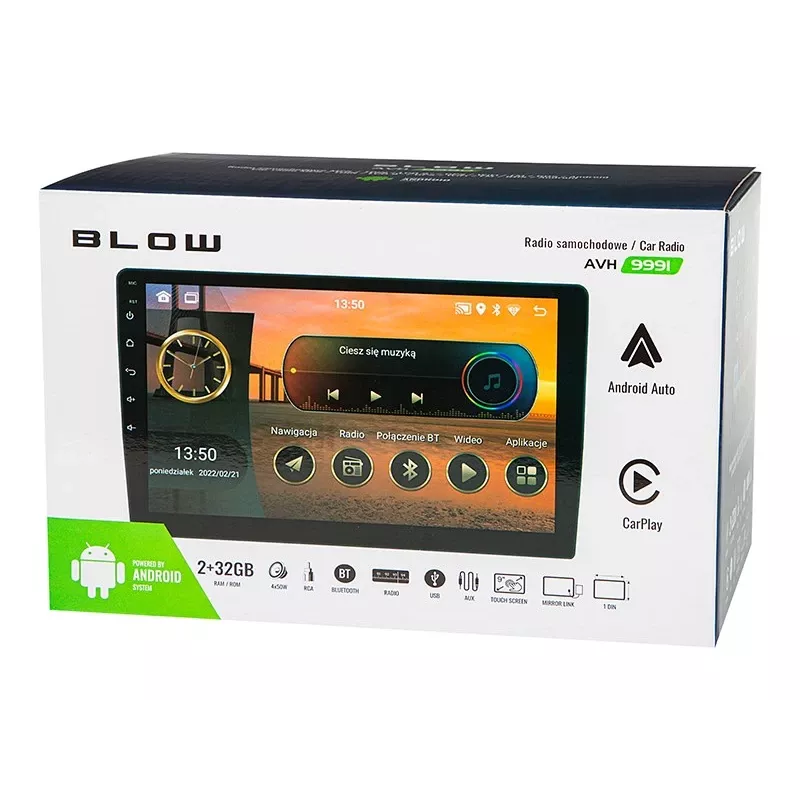 BLOW AVH-9991 Radio de coche 1DIN 9 pulgadas Android con WiFi, GPS, Apple CarPlay